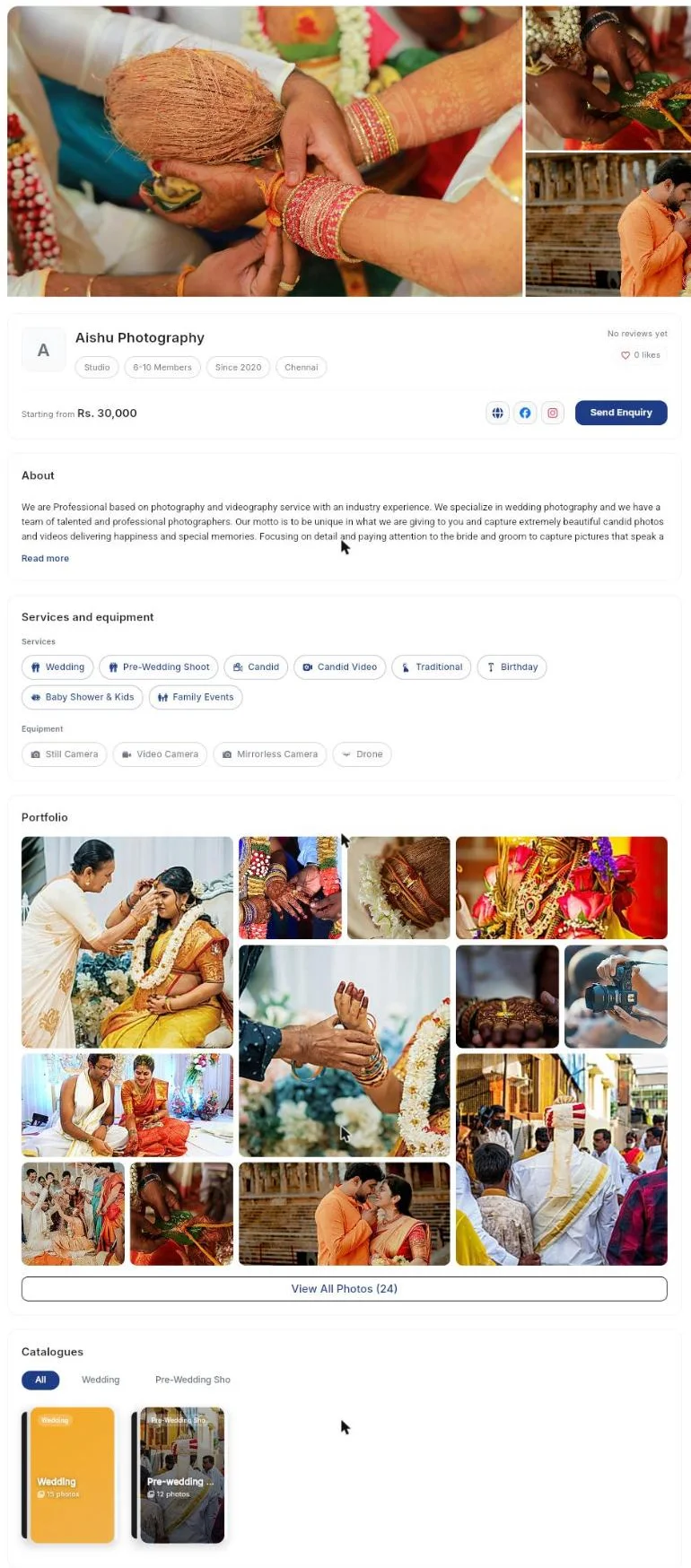 A studio web page on Klikr — Aishu Photography